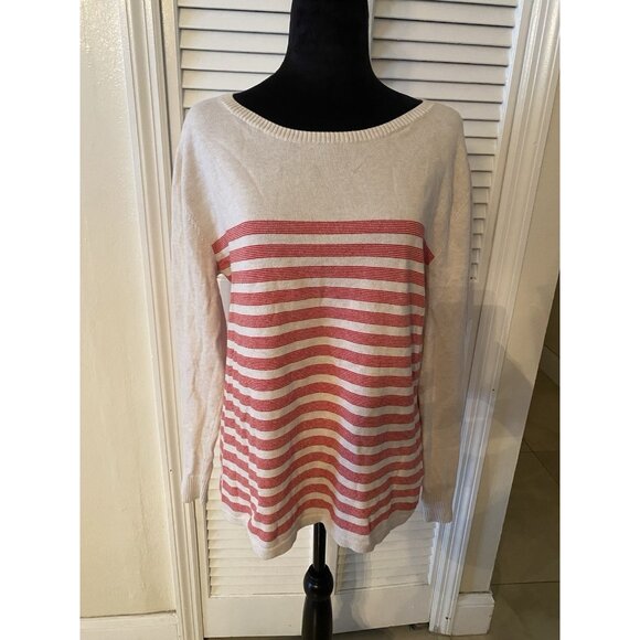 Women’s Vineyard Vines Lightweight White & Red Stripes Long Sleeve Sweater Sz M - Picture 1 of 7